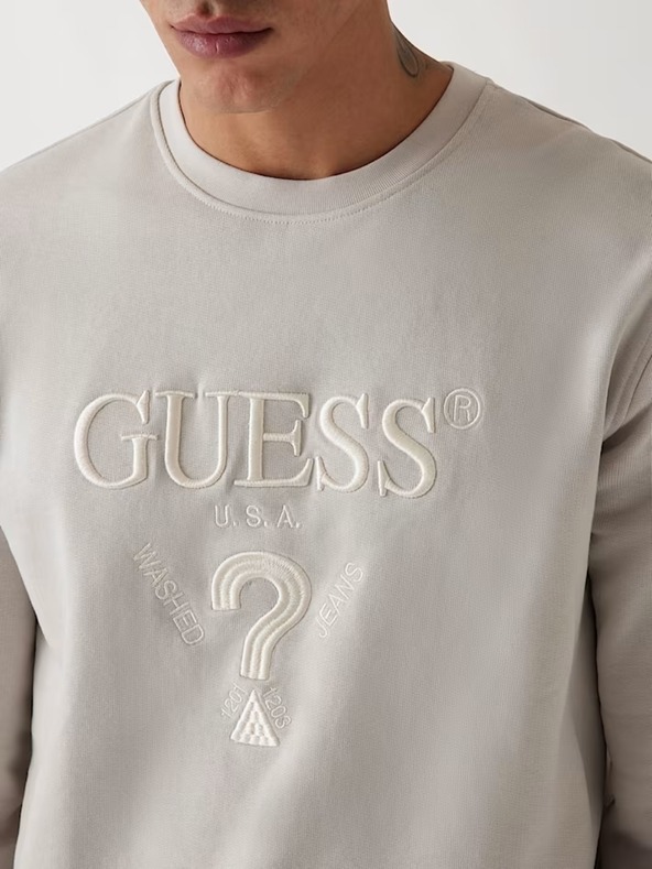 Guess Jeans Herren weißes Sweatshirt mit gesticktem Logo Guess Jeans