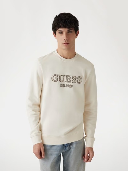Guess Jeans Herren beiges Sweatshirt mit gesticktem Logo Guess Jeans