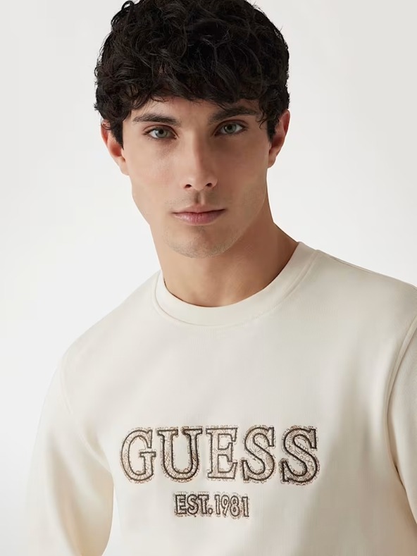 Guess Jeans Herren beiges Sweatshirt mit gesticktem Logo Guess Jeans