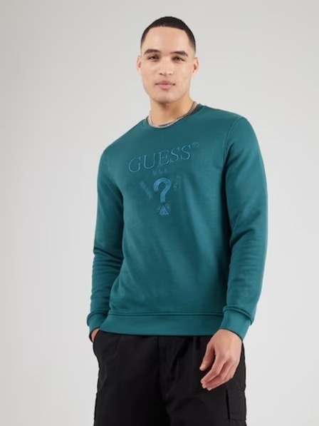 Guess Jeans Herren petrolblaues Sweatshirt mit gesticktem Logo Guess Jeans