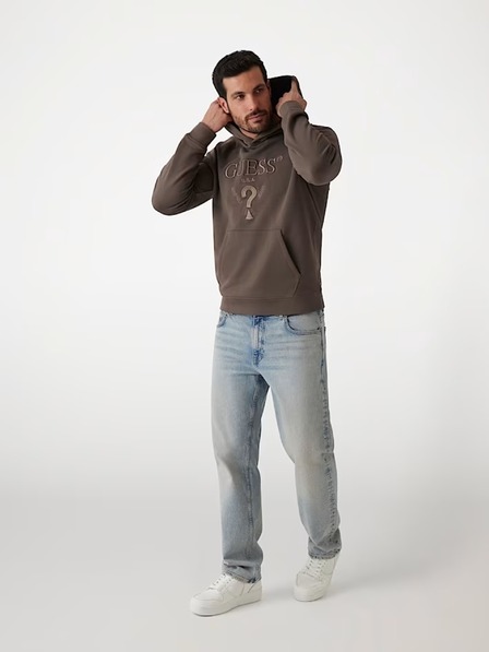 Guess Jeans Herren braunes Sweatshirt mit gesticktem Logo und Kapuze Guess Jeans
