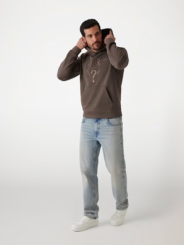 Guess Jeans Herren braunes Sweatshirt mit gesticktem Logo und Kapuze Guess Jeans