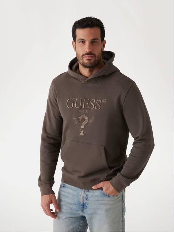Guess Jeans Herren braunes Sweatshirt mit gesticktem Logo und Kapuze Guess Jeans
