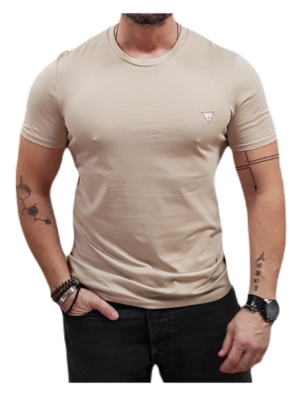 Guess Jeans Herren Beige Slim Fit T-Shirt G1DR Small Triangle Logo Guess Jeans