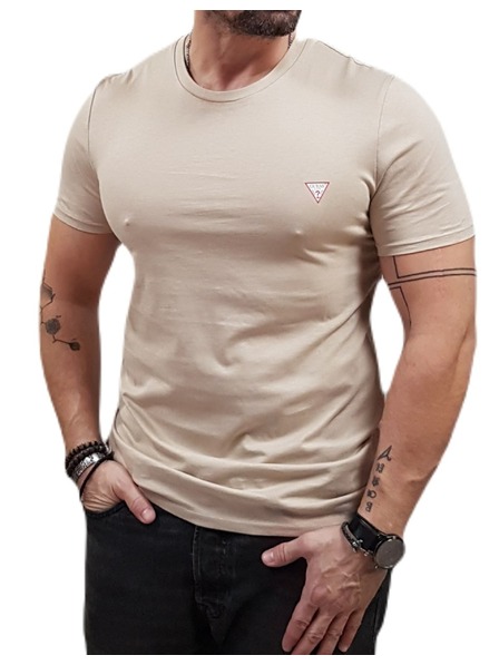 Guess Jeans Herren Beige Slim Fit T-Shirt G1DR Small Triangle Logo Guess Jeans