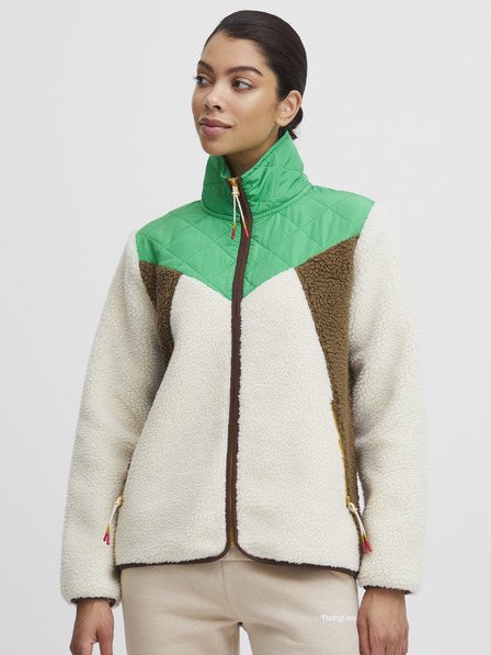 The Jogg Concept Cremefarbene und grüne Damenjacke The Jogg Concept