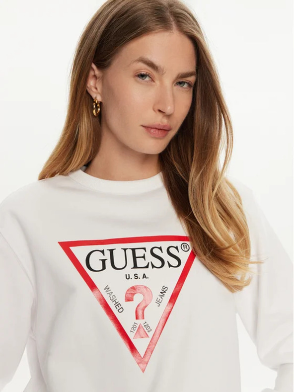 Guess Jeans Damen-weißes Sweatshirt mit Big Triangle Logo von Guess Jeans