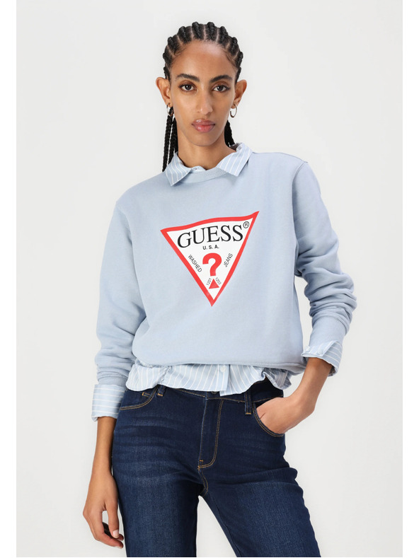 Guess Jeans Damen-hellblaues Sweatshirt mit Big Triangle Logo von Guess Jeans