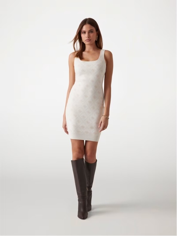 Guess Jeans Damen weißes Mini-Kleid aus Wollmischung mit 4G-Logo Guess Jeans