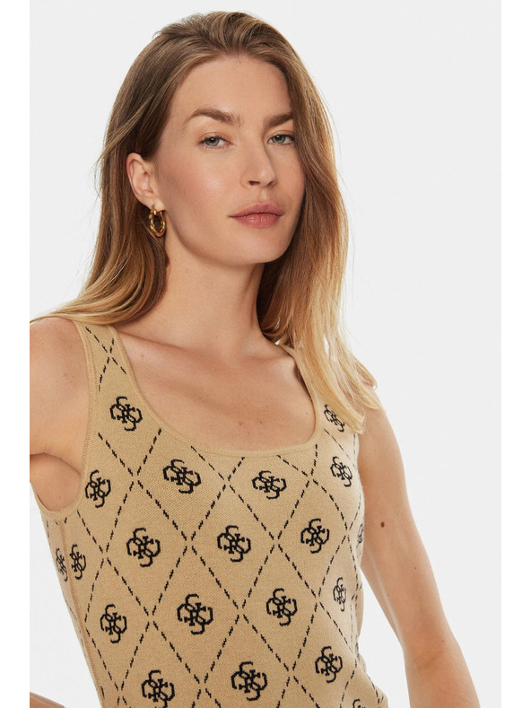 Guess Jeans Damen beiges Mini-Kleid aus Wollmischung mit 4G-Logo Guess Jeans