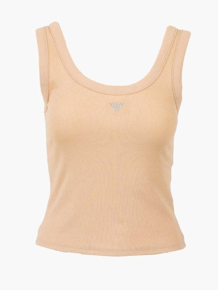 Guess Jeans Damen beiges Top mit kleinem Dreieckslogo Guess Jeans