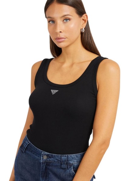 Guess Jeans Damen schwarzes Top mit kleinem Dreieckslogo Guess Jeans