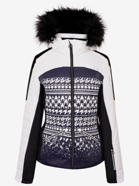 Dare 2B Dare 2B Prestige weiß-schwarze gemusterte Skijacke mit Kunstfellkapuze für Damen