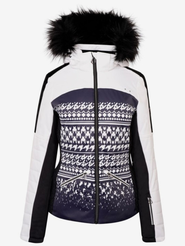 Dare 2B Dare 2B Prestige weiß-schwarze gemusterte Skijacke mit Kunstfellkapuze für Damen