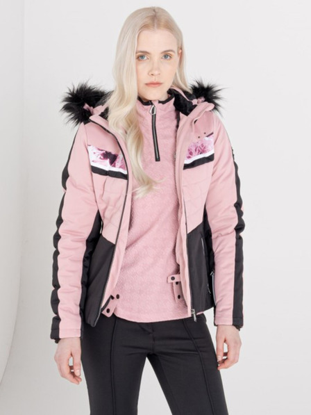 Dare 2B Schwarze und rosa Damen-Skijacke mit Kapuze und Kunstpelz Dare 2B Dynamite
