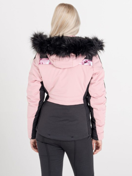 Dare 2B Schwarze und rosa Damen-Skijacke mit Kapuze und Kunstpelz Dare 2B Dynamite