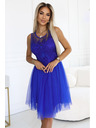 numoco 522-4 CATERINA Damenkleid mit Guipure und feinem Tüll - kornblumenblau