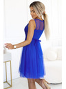 numoco 522-4 CATERINA Damenkleid mit Guipure und feinem Tüll - kornblumenblau