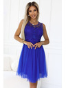 numoco 522-4 CATERINA Damenkleid mit Guipure und feinem Tüll - kornblumenblau