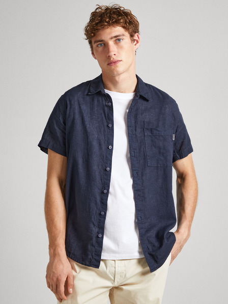 Pepe Jeans Dunkelblaues Herren-Kurzarm-Leinenhemd Pepe Jeans