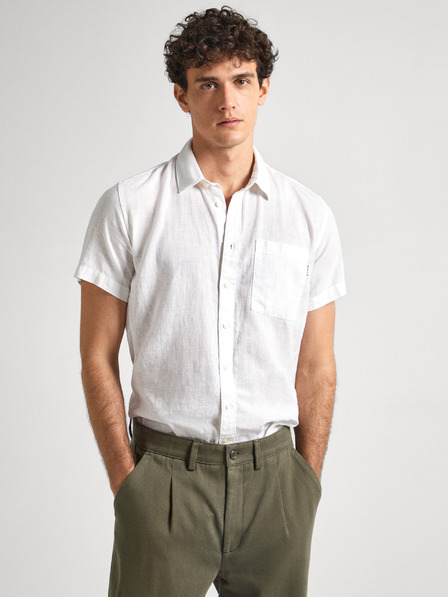 Pepe Jeans Weißes Herren-Kurzarm-Leinenhemd Pepe Jeans