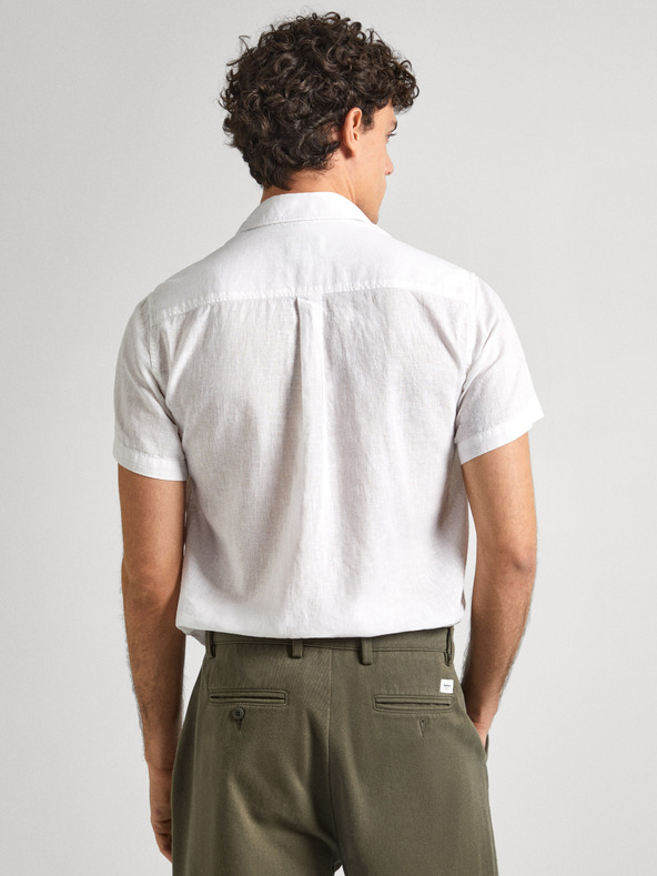 Pepe Jeans Weißes Herren-Kurzarm-Leinenhemd Pepe Jeans