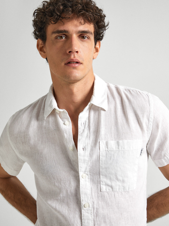 Pepe Jeans Weißes Herren-Kurzarm-Leinenhemd Pepe Jeans