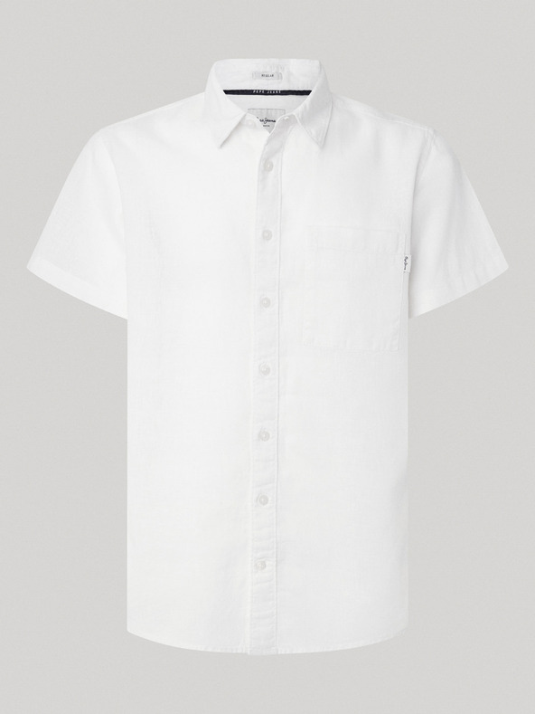 Pepe Jeans Weißes Herren-Kurzarm-Leinenhemd Pepe Jeans