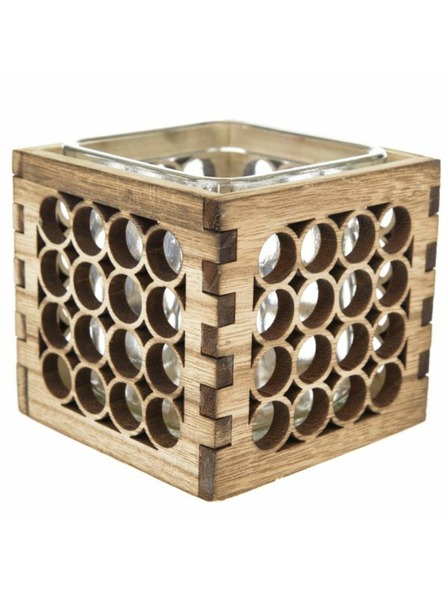 Casa de Engel Holz-Kerzenhalter mit Glas - natur, 0/40