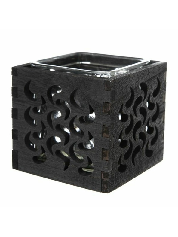 Casa de Engel Holz-Kerzenhalter mit Glas - schwarz, 0/40