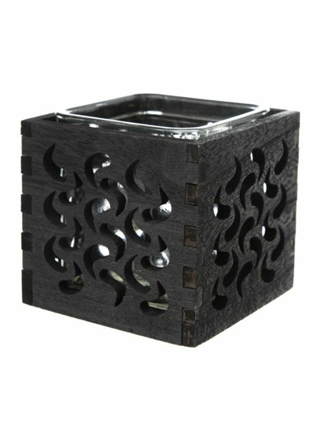 Casa de Engel Holz-Kerzenhalter mit Glas - schwarz, 0/40