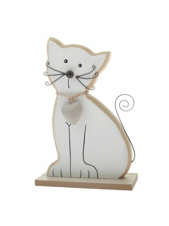 Casa de Engel Holzkatze 15cm - weiß, 6/72