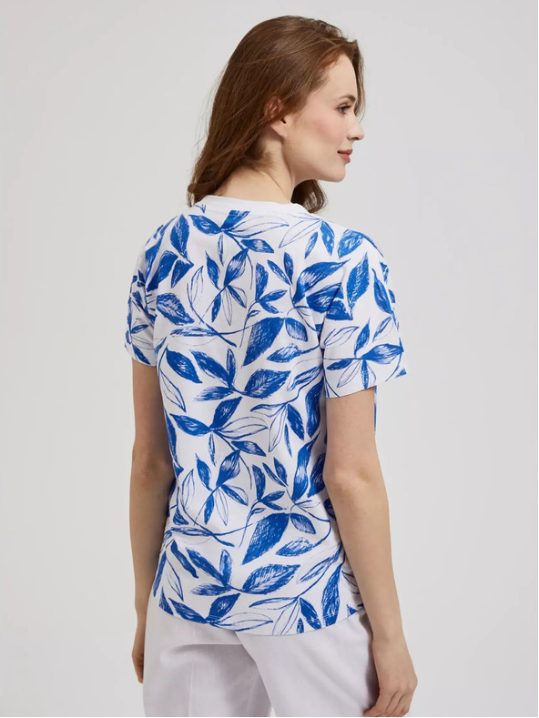 Moodo Blaue Bluse mit Blätterdruck Moodo