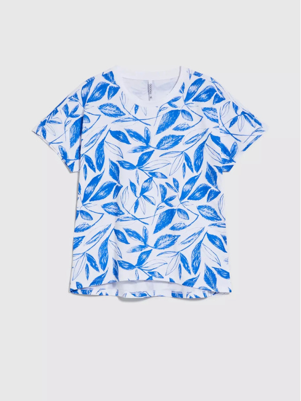 Moodo Blaue Bluse mit Blätterdruck Moodo