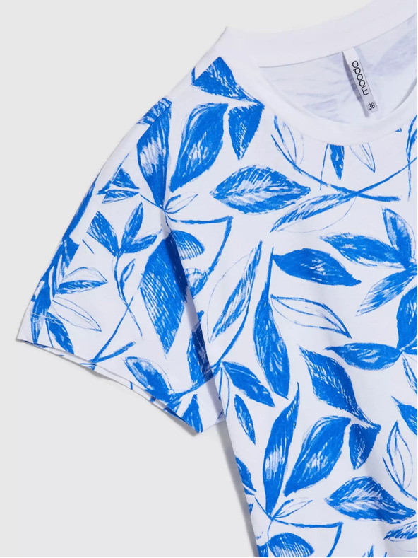 Moodo Blaue Bluse mit Blätterdruck Moodo