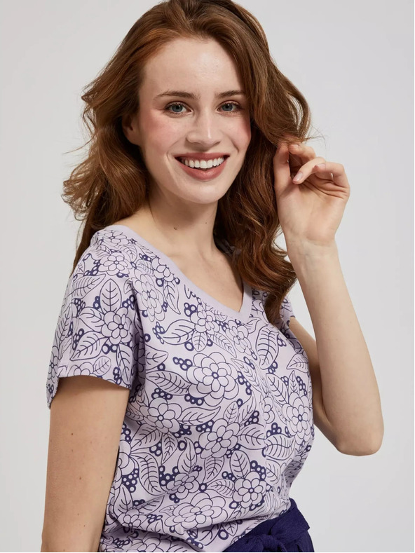 Moodo Lila Bluse mit floralem Muster und V-Ausschnitt Moodo