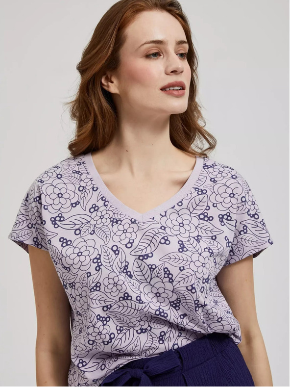 Moodo Lila Bluse mit floralem Muster und V-Ausschnitt Moodo