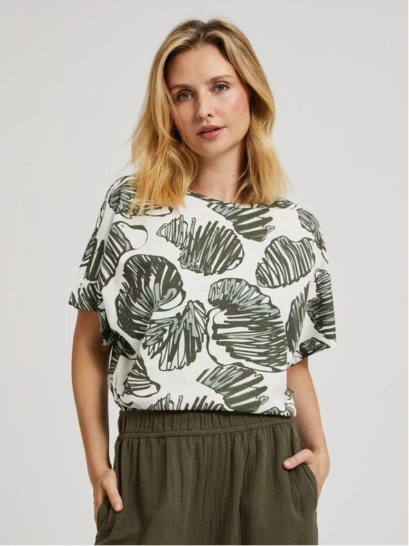 Moodo Grüne Bluse mit tropischem Aufdruck Moodo