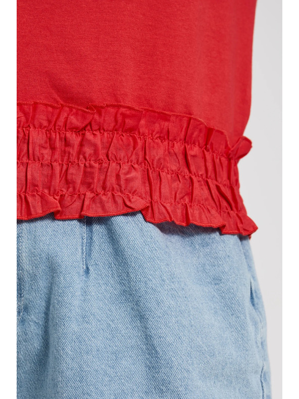 Moodo Rote Bluse mit V-Ausschnitt und elastischer Taille Moodo