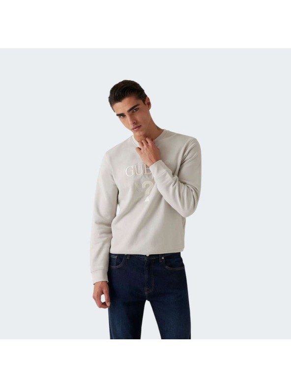 Guess Jeans Herren Ecru Hoodie mit gesticktem Logo Guess Jeans