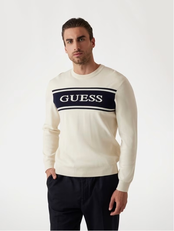 Guess Jeans Herren Weißer Pullover mit Streifen Guess Jeans