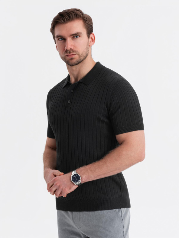 Ombre Clothing Herren-Poloshirt SLIM FIT aus Viskose mit vertikalen Streifen Ombre Clothing