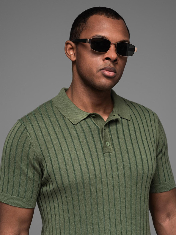 Ombre Clothing Herren-Poloshirt SLIM FIT aus Viskose mit vertikalen Streifen Ombre Clothing