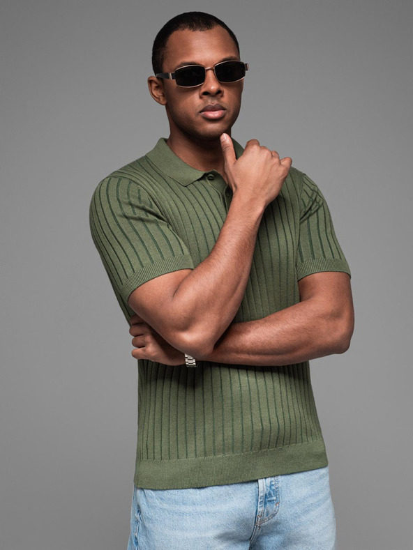 Ombre Clothing Herren-Poloshirt SLIM FIT aus Viskose mit vertikalen Streifen Ombre Clothing