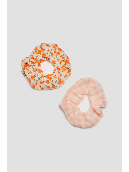 Moodo Set von zwei orangefarbenen gemusterten Haarschmuck-Gummibändern von Moodo