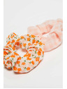 Moodo Set von zwei orangefarbenen gemusterten Haarschmuck-Gummibändern von Moodo