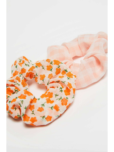 Moodo Set von zwei orangefarbenen gemusterten Haarschmuck-Gummibändern von Moodo