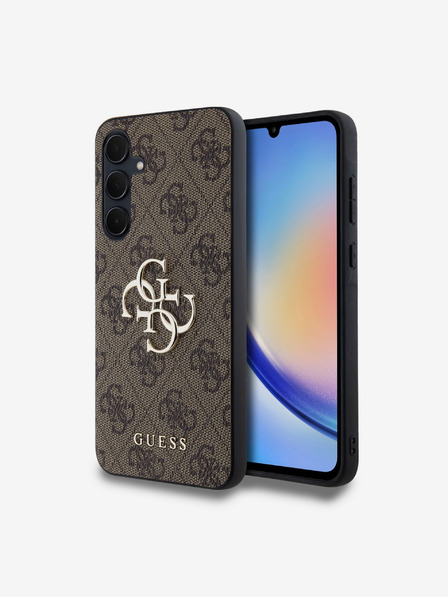 Guess Guess PU 4G Metall Logo Rückseite Hülle für Samsung Galaxy A35 5G Brown
