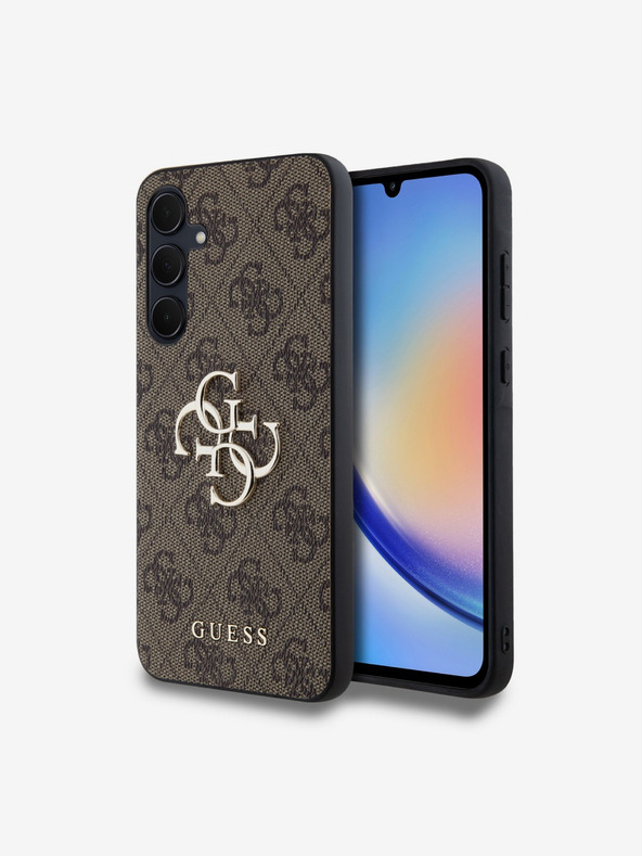 Guess Guess PU 4G Metall Logo Rückseite Hülle für Samsung Galaxy A35 5G Brown