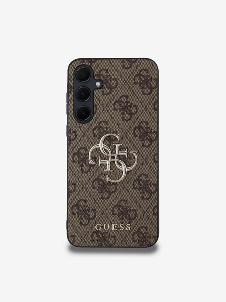 Guess Guess PU 4G Metall Logo Rückseite Hülle für Samsung Galaxy A35 5G Brown